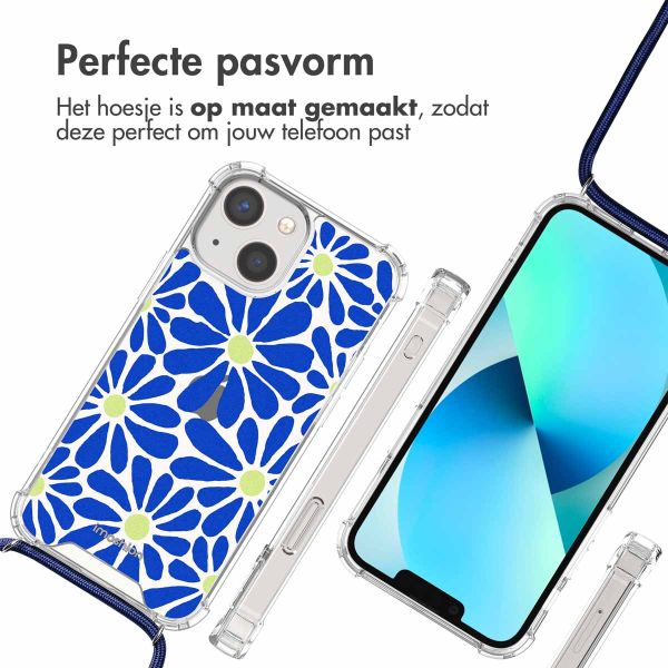 iMoshion Design hoesje met koord iPhone 13 Mini - Cobalt Blue Flowers Connect