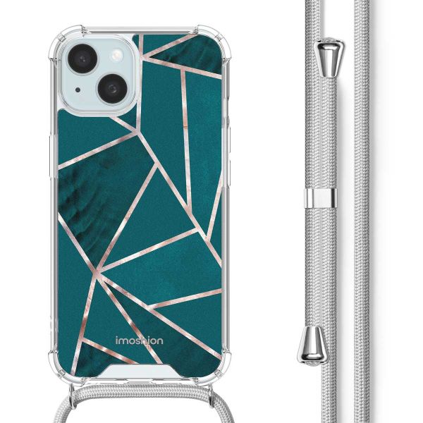 imoshion Design hoesje met koord iPhone 15 - Petrol Green Graphic