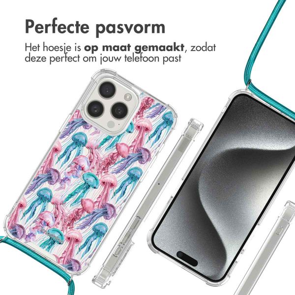 iMoshion Design hoesje met koord iPhone 15 Pro - Jellyfish Watercolor