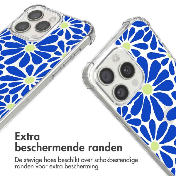 imoshion Design hoesje met koord iPhone 15 Pro Max - Cobalt Blue Flowers Connect