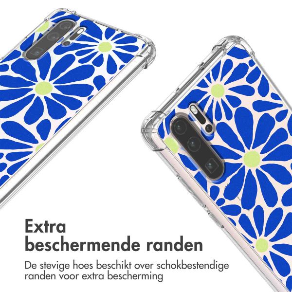 imoshion Design hoesje met koord Huawei P30 Pro - Cobalt Blue Flowers Connect