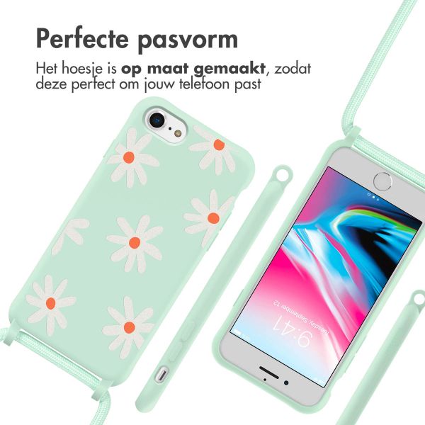 imoshion Siliconen design hoesje met koord iPhone SE (2022 / 2020) / 8 / 7 - Green Flower Distance