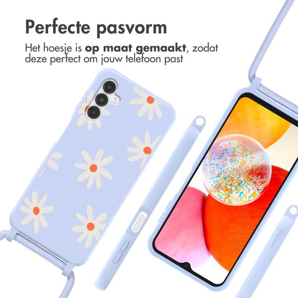 imoshion Siliconen design hoesje met koord Samsung Galaxy A14 (5G/4G) - Lila Flower Distance