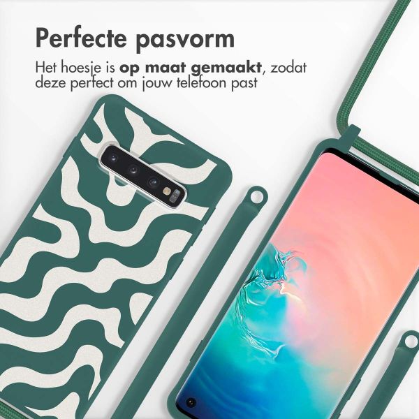 imoshion Siliconen design hoesje met koord Samsung Galaxy S10 - Petrol Green Groovy