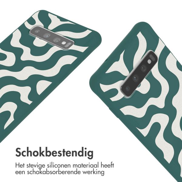 imoshion Siliconen design hoesje met koord Samsung Galaxy S10 - Petrol Green Groovy