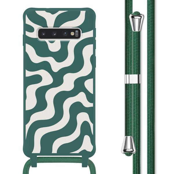 imoshion Siliconen design hoesje met koord Samsung Galaxy S10 - Petrol Green Groovy