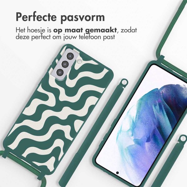 imoshion Siliconen design hoesje met koord Samsung Galaxy S21 Plus - Petrol Green Groovy