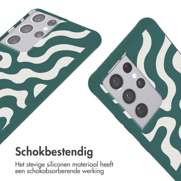 imoshion Siliconen design hoesje met koord Samsung Galaxy S21 Ultra - Petrol Green Groovy