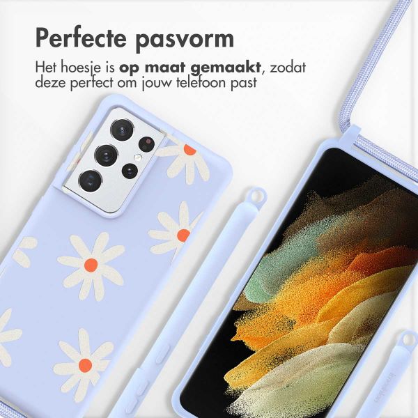 imoshion Siliconen design hoesje met koord Samsung Galaxy S21 Ultra - Lila Flower Distance