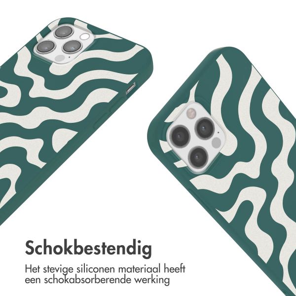 imoshion Siliconen design hoesje met koord iPhone 12 (Pro) - Petrol Green Groovy