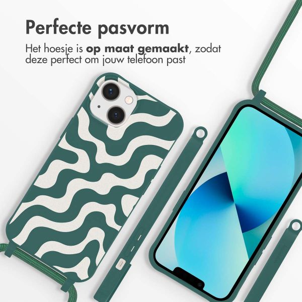 imoshion Siliconen design hoesje met koord iPhone 13 - Petrol Green Groovy