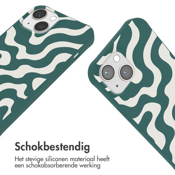 imoshion Siliconen design hoesje met koord iPhone 13 - Petrol Green Groovy