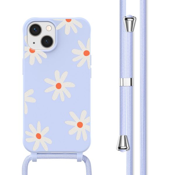 imoshion Siliconen design hoesje met koord iPhone 13 - Lila Flower Distance