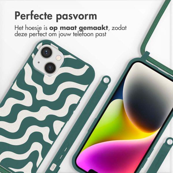 imoshion Siliconen design hoesje met koord iPhone 14 - Petrol Green Groovy