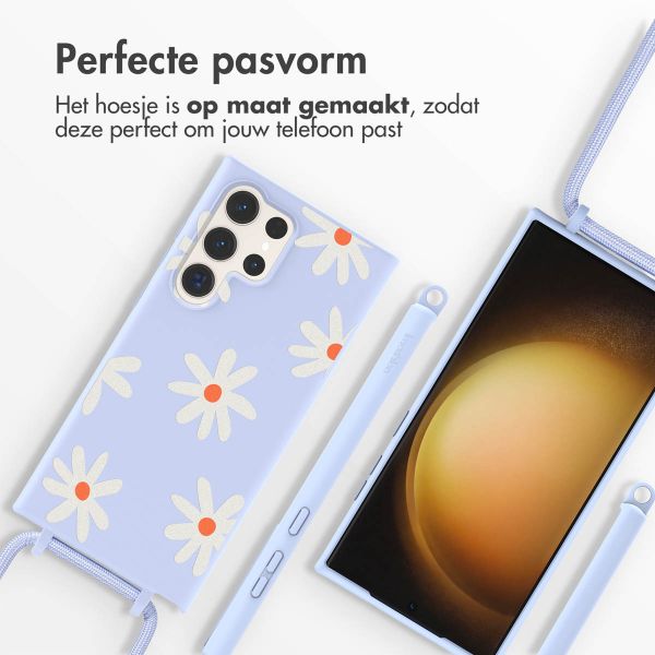 imoshion Siliconen design hoesje met koord Samsung Galaxy S23 Ultra - Lila Flower Distance