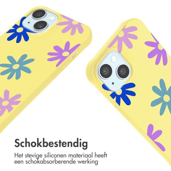 imoshion Siliconen design hoesje met koord iPhone 15 - Yellow Flower Distance