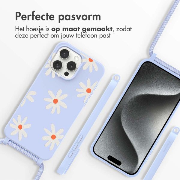 imoshion Siliconen design hoesje met koord iPhone 15 Pro - Lila Flower Distance