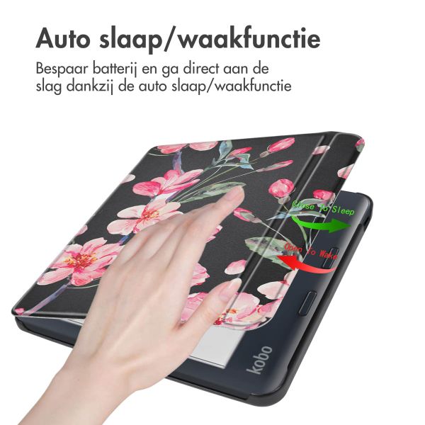 imoshion Design Slim Hard Case Sleepcover met stand Kobo Libra Colour - Blossom