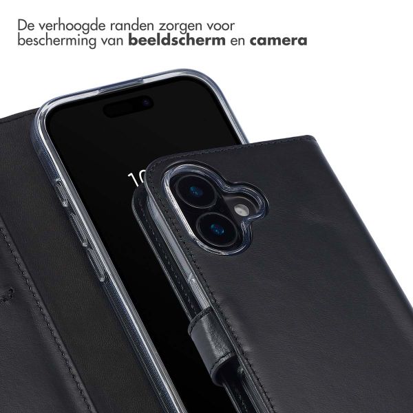 Selencia Echt Lederen Bookcase iPhone 16 - Zwart