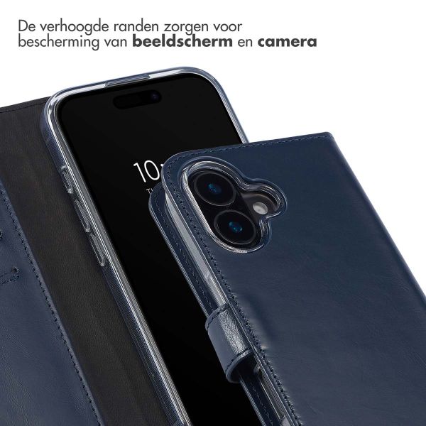 Selencia Echt Lederen Bookcase iPhone 16 Plus - Blauw