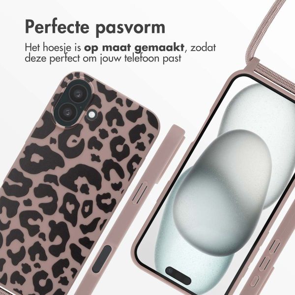 imoshion Siliconen design hoesje met koord iPhone 16 Plus - Animal Pink