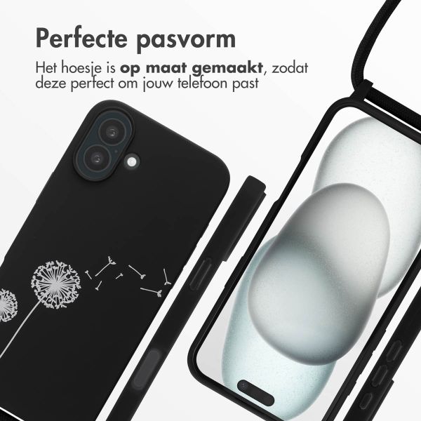 imoshion Siliconen design hoesje met koord iPhone 16 Plus - Dandelion Black