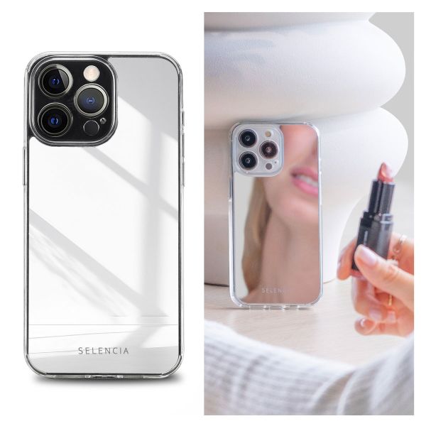 Selencia Mirror Backcover iPhone 15 Pro Max - Hoesje met spiegel - Zilver