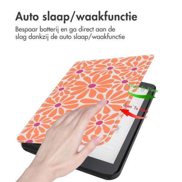 imoshion Design Slim Hard Case Sleepcover Kobo Aura One - Orange Flowers Connect