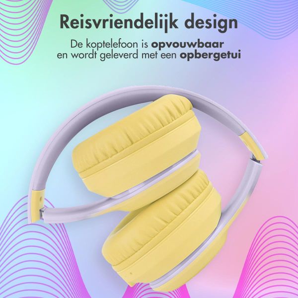 imoshion Kids LED Light Bluetooth Headphones - Kinder koptelefoon met decibelbegrenzer - Draadloze koptelefoon + AUX kabel - Lavender Lilac / Yellow