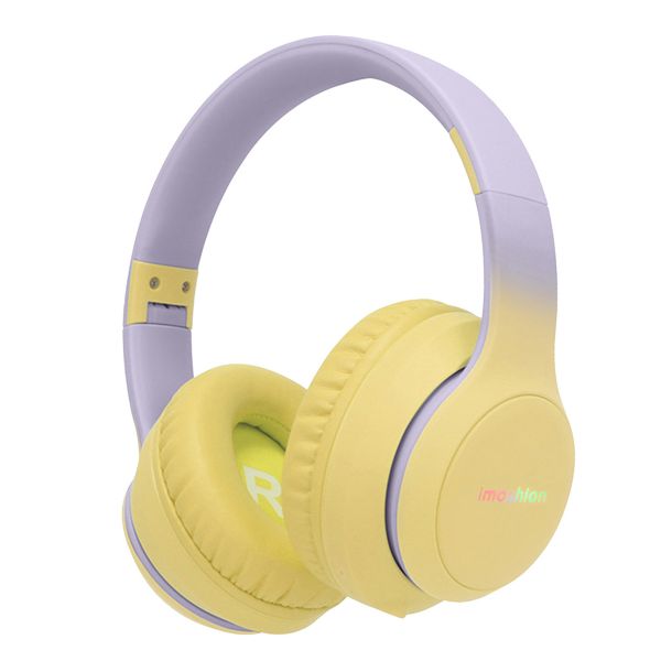 imoshion Kids LED Light Bluetooth Headphones - Kinder koptelefoon met decibelbegrenzer - Draadloze koptelefoon + AUX kabel - Lavender Lilac / Yellow