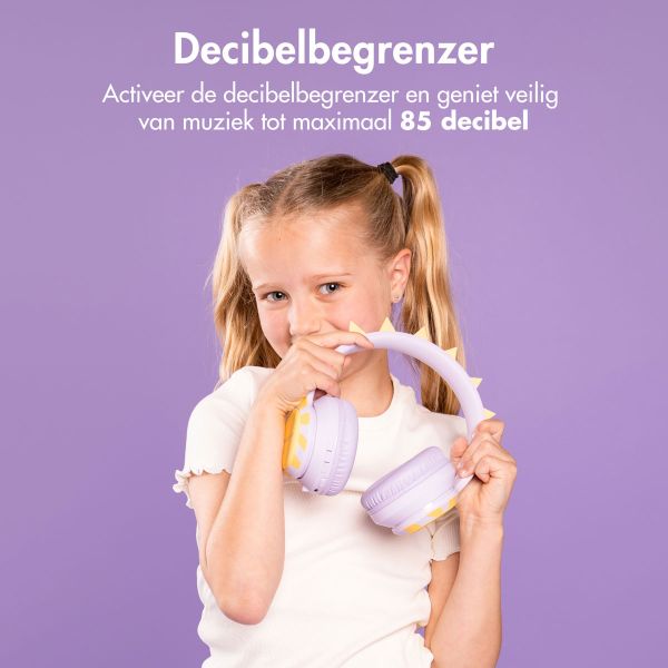 imoshion Kids Dino Bluetooth Headphones - Kinder koptelefoon met decibelbegrenzer - Draadloze koptelefoon + AUX kabel - Lavender Lilac / Yellow