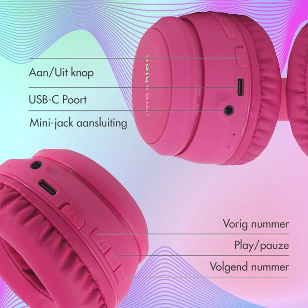 imoshion Kids LED Light Cat Ear Bluetooth Headphones - Kinder koptelefoon - Draadloze koptelefoon + AUX kabel - Hot Pink