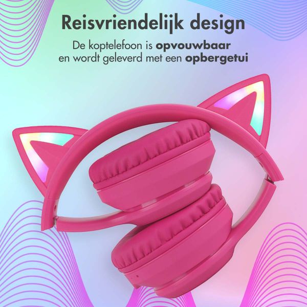 imoshion Kids LED Light Cat Ear Bluetooth Headphones - Kinder koptelefoon - Draadloze koptelefoon + AUX kabel - Hot Pink