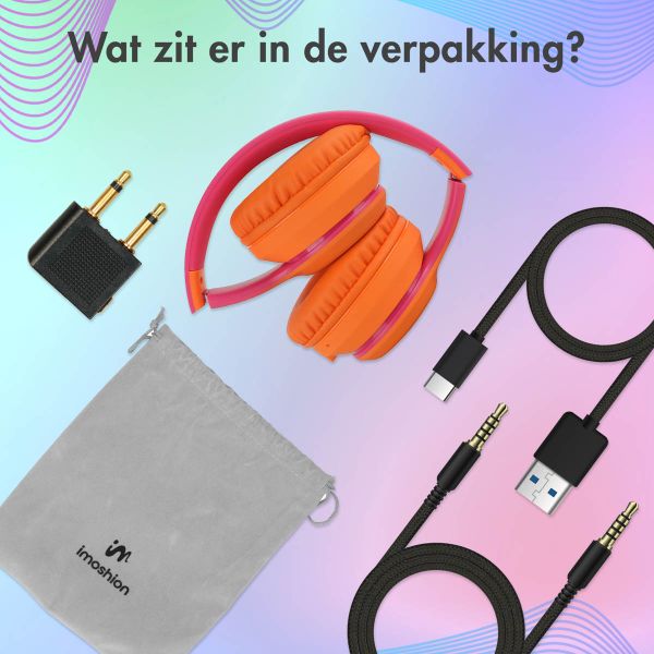 imoshion Kids LED Light Bluetooth Headphones - Kinder koptelefoon met decibelbegrenzer - Draadloze koptelefoon + AUX kabel - Hot Pink / Apricot Orange Crush