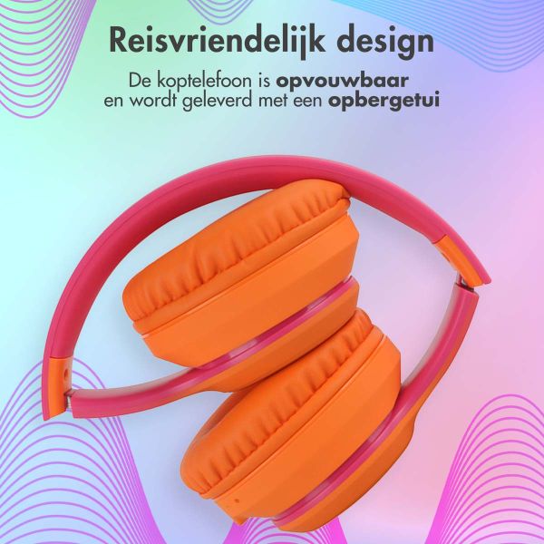 imoshion Kids LED Light Bluetooth Headphones - Kinder koptelefoon met decibelbegrenzer - Draadloze koptelefoon + AUX kabel - Hot Pink / Apricot Orange Crush