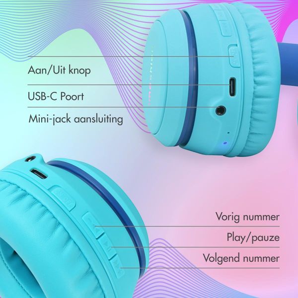 imoshion Kids LED Light Bluetooth Headphones - Kinder koptelefoon met decibelbegrenzer - Draadloze koptelefoon + AUX kabel - Cobalt Blue / Soft Blue