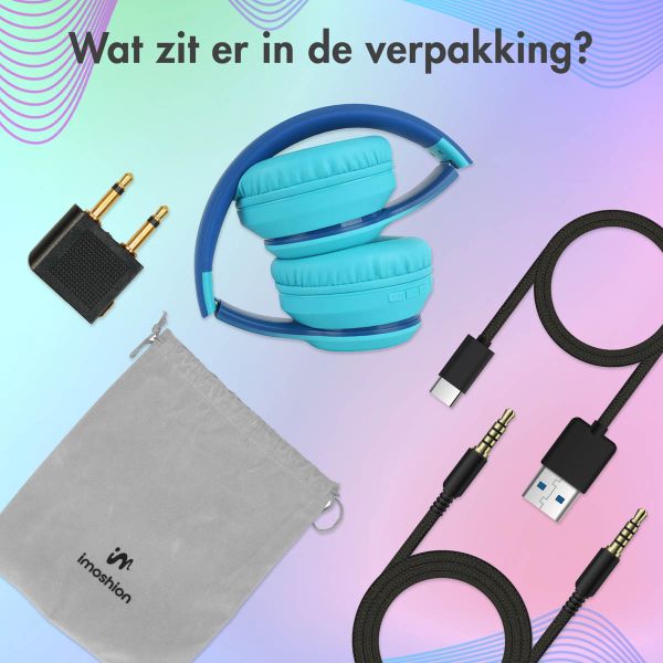 imoshion Kids LED Light Bluetooth Headphones - Kinder koptelefoon met decibelbegrenzer - Draadloze koptelefoon + AUX kabel - Cobalt Blue / Soft Blue