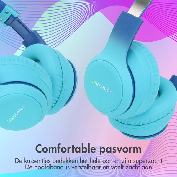 imoshion Kids LED Light Bluetooth Headphones - Kinder koptelefoon met decibelbegrenzer - Draadloze koptelefoon + AUX kabel - Cobalt Blue / Soft Blue