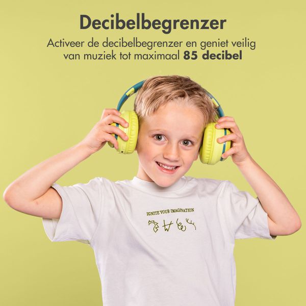 imoshion Kids LED Light Bluetooth Headphones - Kinder koptelefoon met decibelbegrenzer - Draadloze koptelefoon + AUX kabel - Petrol Green / Lime