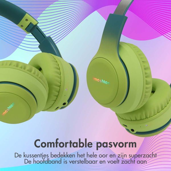 imoshion Kids LED Light Bluetooth Headphones - Kinder koptelefoon met decibelbegrenzer - Draadloze koptelefoon + AUX kabel - Petrol Green / Lime