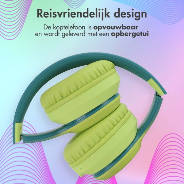 imoshion Kids LED Light Bluetooth Headphones - Kinder koptelefoon met decibelbegrenzer - Draadloze koptelefoon + AUX kabel - Petrol Green / Lime