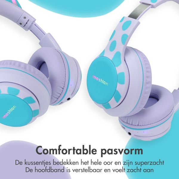 imoshion Kids Unicorn LED Light Bluetooth Headphones - Kinder koptelefoon met decibelbegrenzer - Draadloze koptelefoon + AUX kabel - Lavender Lilac / Soft Blue