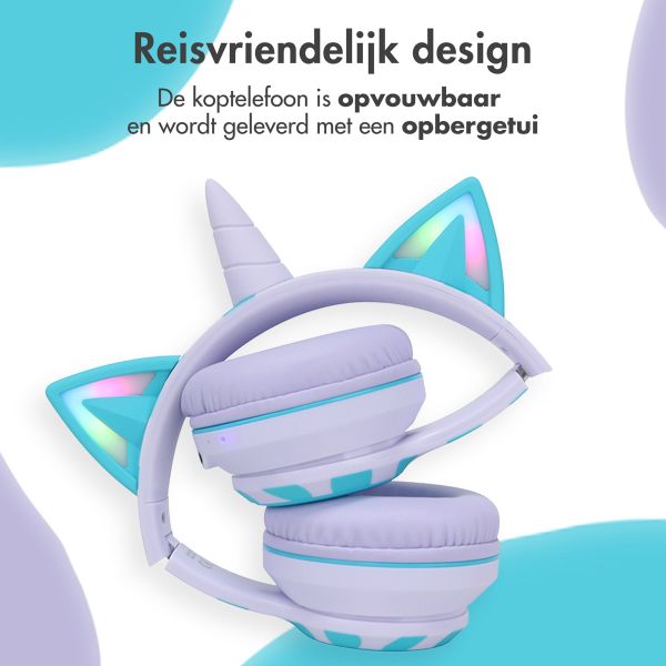 imoshion Kids Unicorn LED Light Bluetooth Headphones - Kinder koptelefoon met decibelbegrenzer - Draadloze koptelefoon + AUX kabel - Lavender Lilac / Soft Blue