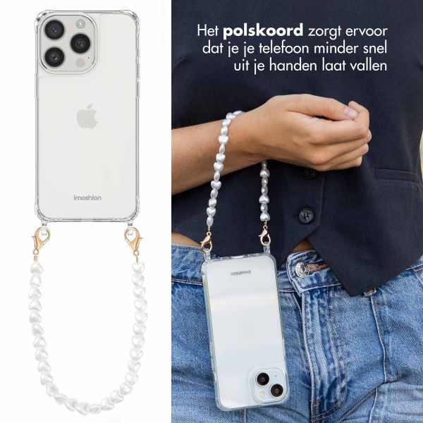 imoshion Backcover met koord + armband iPhone 15 Pro - Parels hartjes