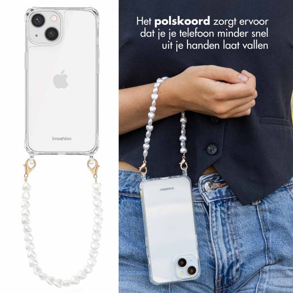 imoshion Backcover met koord + armband iPhone 13 - Parels hartjes