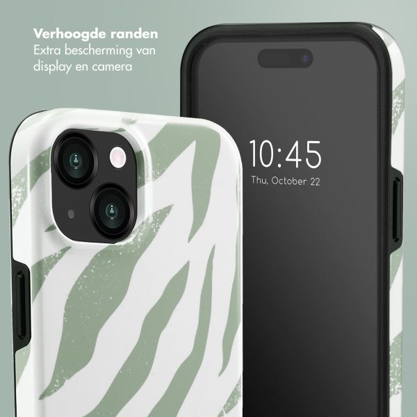 Selencia Vivid Backcover iPhone 15  - Colorful Zebra Sage Green