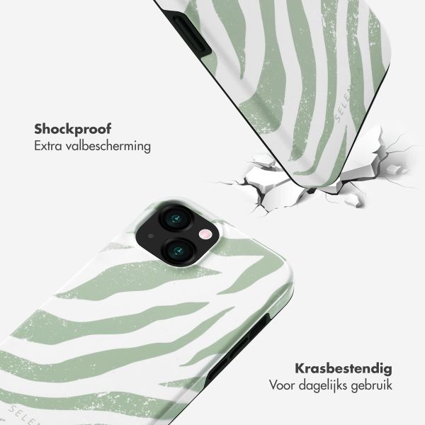 Selencia Vivid Backcover iPhone 15  - Colorful Zebra Sage Green