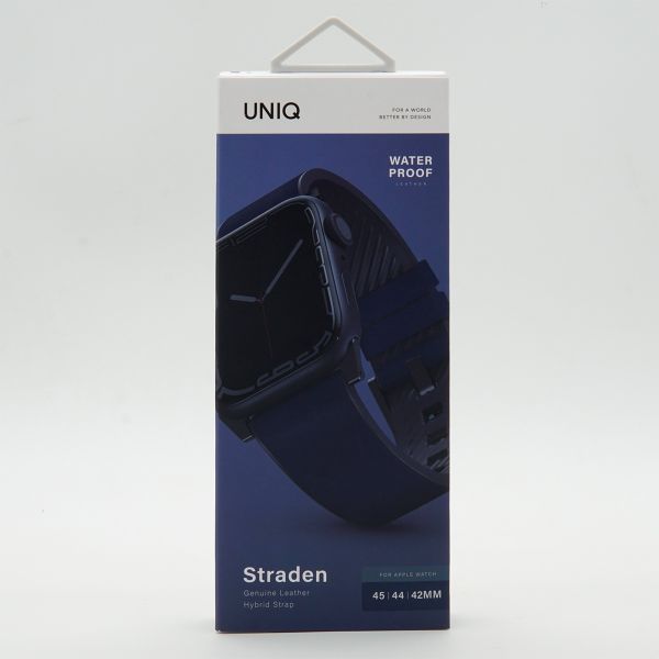 Uniq Straden Waterproof leren bandje Apple Watch 1-9 / SE / Ultra (2) - 42/44/45/49 mm - Prussian Blue