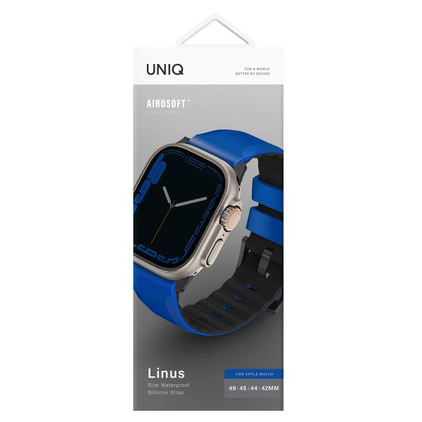 Uniq Linus AiroSoft™ Siliconen bandje Apple Watch 1-9 / SE / Ultra (2) - 42/44/45/49 mm - Racing Blue