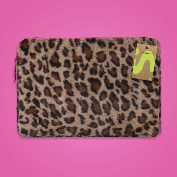 imoshion Fluffy Laptop hoes 15-16 inch - Laptopsleeve - Leopard Pink